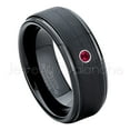 thumbnail image 1 of 8mm Brushed Black Mens Tungsten Ring - 0.07ct Solitaire Ruby Ring - Personalized Tungsten Wedding Ring - Custom Made July Birthstone Ring TN083BS, 1 of 1