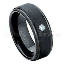 8mm Brushed Black Mens Tungsten Ring - 0.07ct Solitaire Topaz Ring - Personalized Tungsten Wedding Ring - Custom Made November Birthstone Ring TN083BS