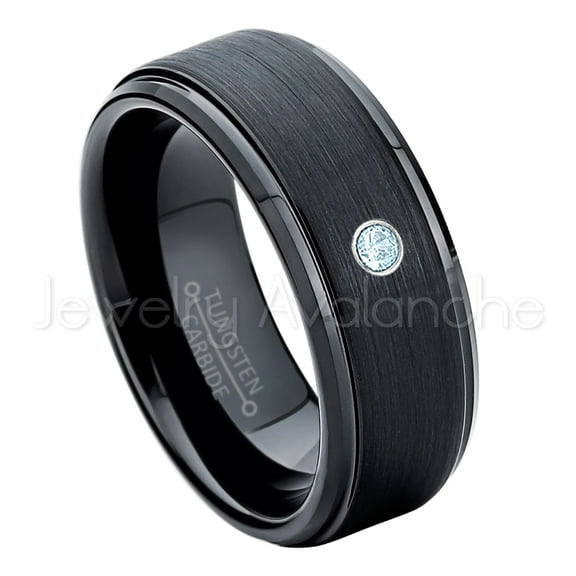 8mm Brushed Black Mens Tungsten Ring - 0.07ct Solitaire Topaz Ring - Personalized Tungsten Wedding Ring - Custom Made November Birthstone Ring TN083BS