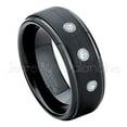 thumbnail image 1 of 8mm Brushed Black Mens Tungsten Ring - 0.21ctw Aquamarine 3-stone Band - Personalized Tungsten Wedding Ring - Custom Made March Birthstone Ring TN083BS, 1 of 1