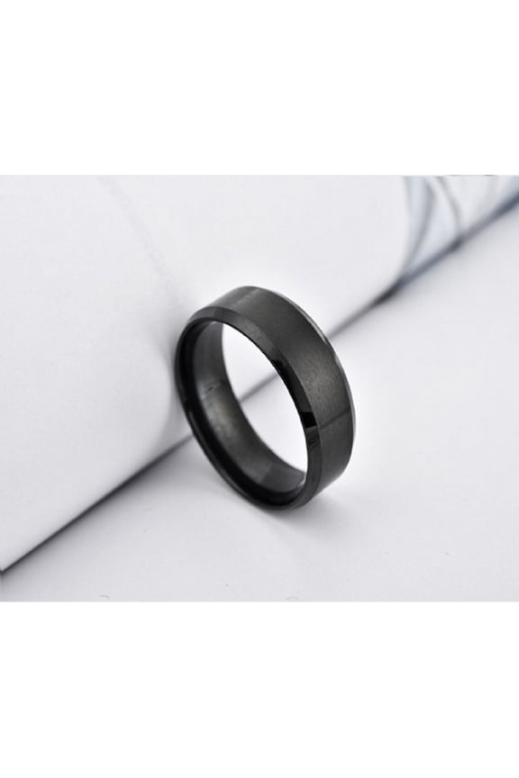 8mm Brushed Matte Beveled Edge Black Titanium Stainless Steel Classical Plain Comfort Fit Wedding Band