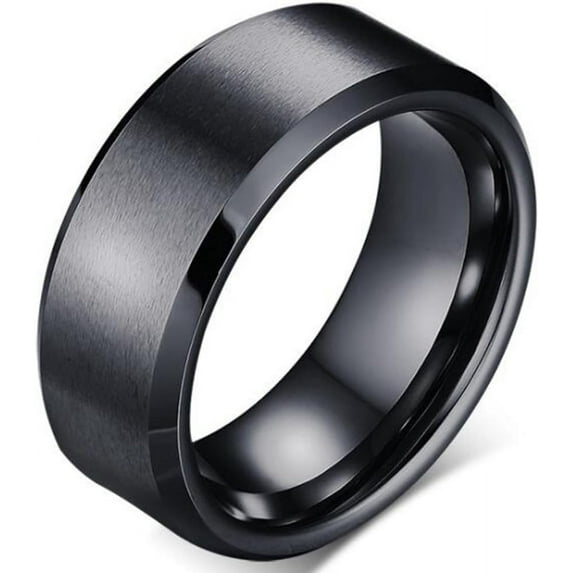 8mm Brushed Matte Black Titanium Stainless Steel Classical Simple Plain Ring Wedding Band