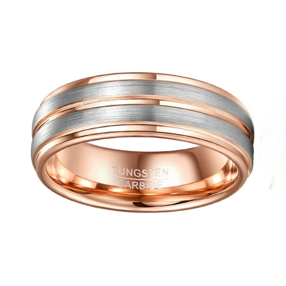 8mm Brushed Polished Tungsten Wedding Ring for Women Men Plated Rose Gold Band