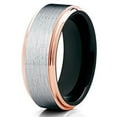 thumbnail image 1 of 8mm Brushed Tungsten Carbide Wedding Band Rose Gold Stepped Edges Black Inlay Ring 6, 1 of 4