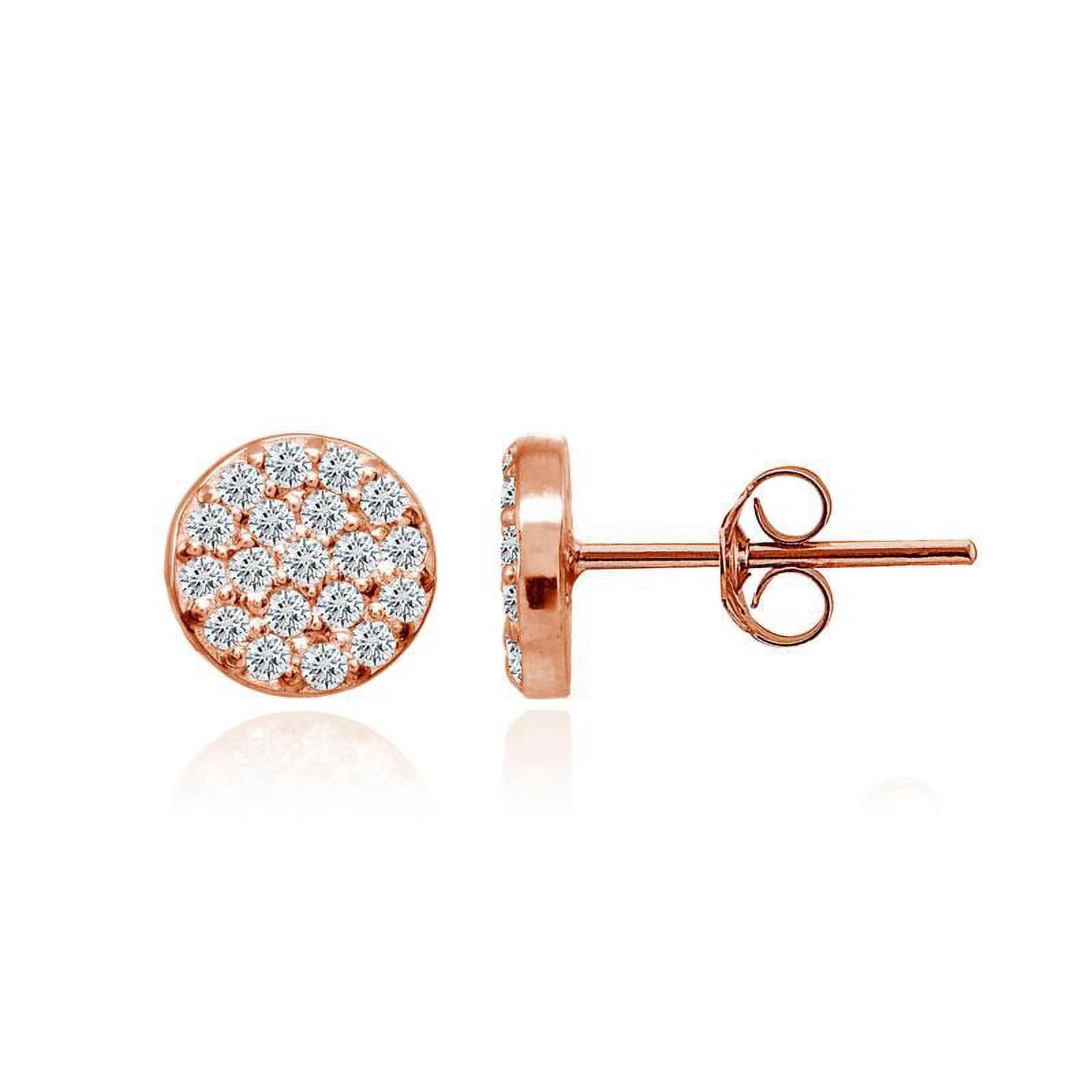 8mm CZ Round Disc Small Button Stud Earrings in Rose Gold Flash Silver