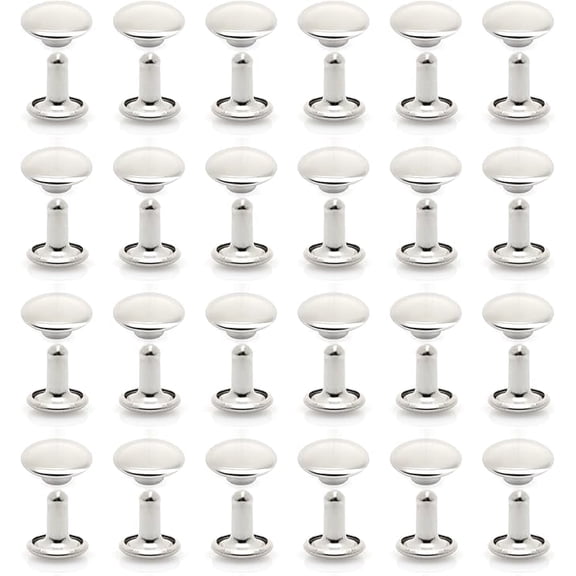 CRAFTME STUDIO 8 mm Cap x 10 mm Post Double Cap Rivets Tubular Metal Rapid Rivet Studs for Leather Craft, 50 Sets (Silver)
