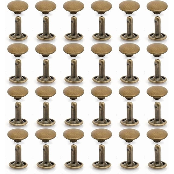 CRAFTME STUDIO 8 mm Cap x 12 mm Post Double Cap Rivets Tubular Metal Rapid Rivet Studs for Leather Craft, 50 Sets (Antique Brass)