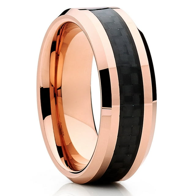 8mm Carbon Fiber Wedding Ring,Rose Gold Tungsten Ring,Engagement Ring