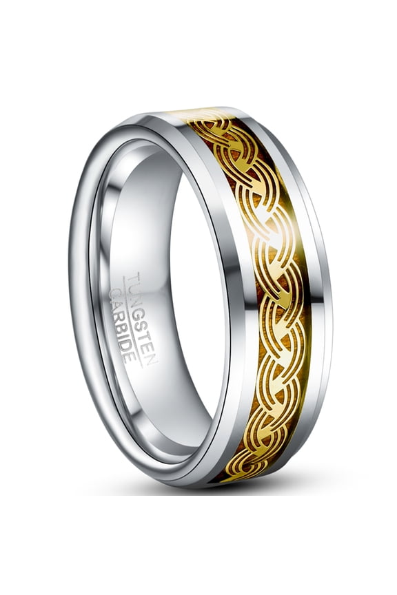 8mm Celtic Knot Tungsten Rings for Men Women Wood Inlay Eternity Wedding Band Comfort Fit Size 7-12