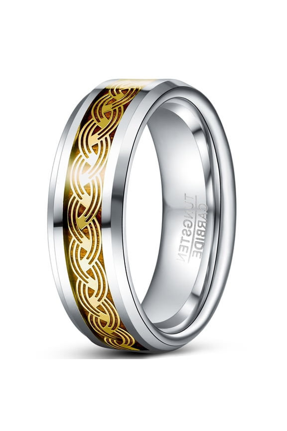 8mm Celtic Knot Tungsten Rings for Men Women Wood Inlay Eternity Wedding Band Comfort Fit Size 7-12