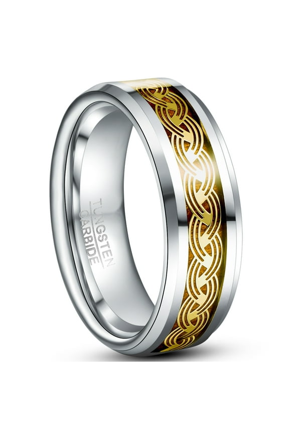 8mm Celtic Knot Tungsten Rings for Unisex Wood Inlay Eternity Wedding Band Size 7-12