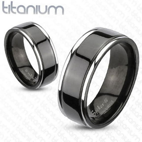 8mm Center Grooved 2-Tone Black IP Wedding Band Solid Titanium Men's Ring (SIZE: 9)