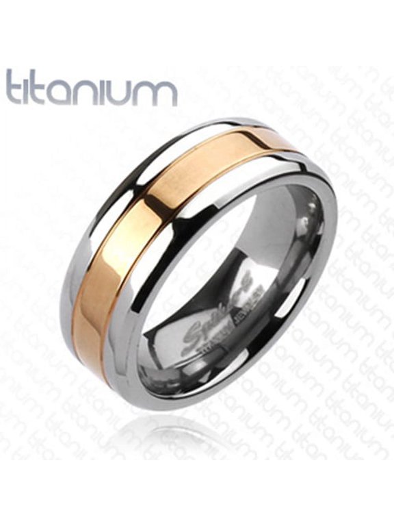 8mm Center Rose Gold IP Band Ring Solid Titanium Men's Ring (SIZE: 12)