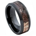 thumbnail image 1 of 8mm Ceramic Beveled Edge with Forest Floor Foliage Camo Inlay Wedding Band Ring For Men Or Ladies, 1 of 4