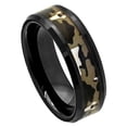 thumbnail image 1 of 8mm Ceramic Flat Black with Camo Inlay Beveled Edge Wedding Band Ring For Men Or Ladies, 1 of 4