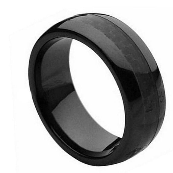 8mm Ceramic Ring with Black Carbon Fiber Inlay Wedding Band Ring For Men Or Ladies