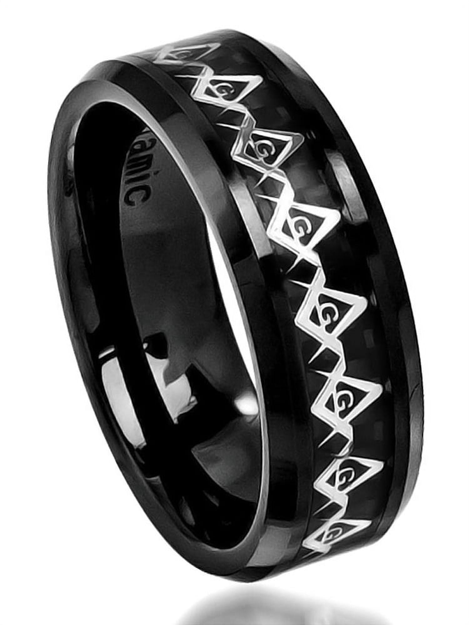 8mm Ceramic with Cut-Out Masonic Symbol over Black Carbon Fiber Inlay ...