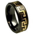 thumbnail image 1 of 8mm Ceramic with Gold plated Greek Key Over Black Carbon Fiber Inlay Wedding Band Ring For Men Or Ladies, 1 of 4