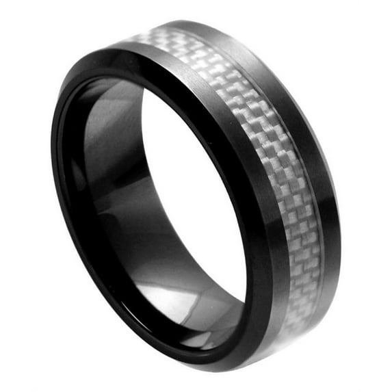 8mm Ceramic with Light Gray Carbon Fiber Inlay Wedding Band Ring For Men and Ladies