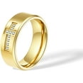 thumbnail image 1 of 8mm Christian Cross Purity Band Rings for Women Men,14k Gold Plated Titanium Cubic Zirconia Statement Comfort Fit Ring, 1 of 6