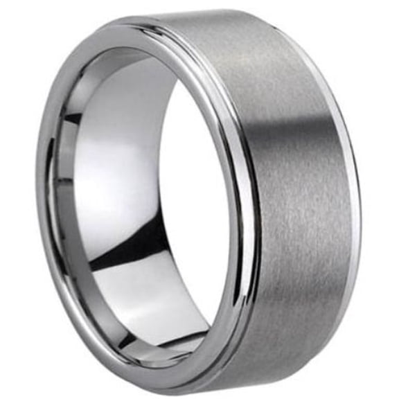 8mm Classic Brushed & Polished Tungsten Carbide Ring Silver Tone Half Round Comfor Fit Wedding Band