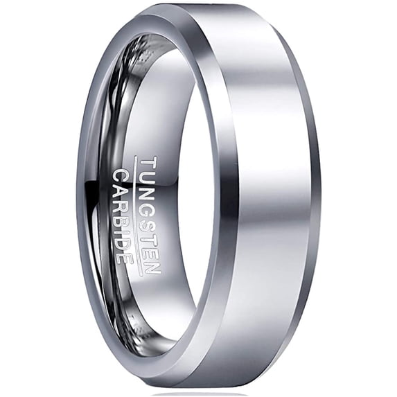8mm Classic Silver Tungsten Rings for Men Minimalist Wedding Band with Beveled Edges