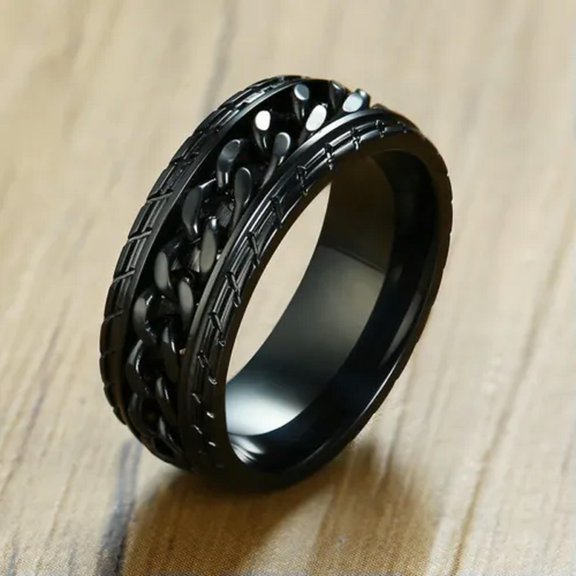 8mm Cool Gold/Black/Silver Spinner Chain Bands for Men 316L Stainless Steel Ring