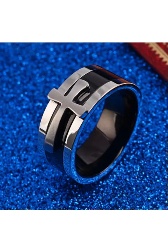8mm Cross Band Three in One Men's Jewellery Titanium Steel Church Band Size 7-12