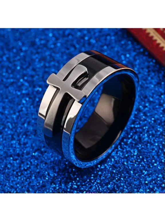 8mm Cross Band Three in One Men's Jewellery Titanium Steel Church Band Size 7-12