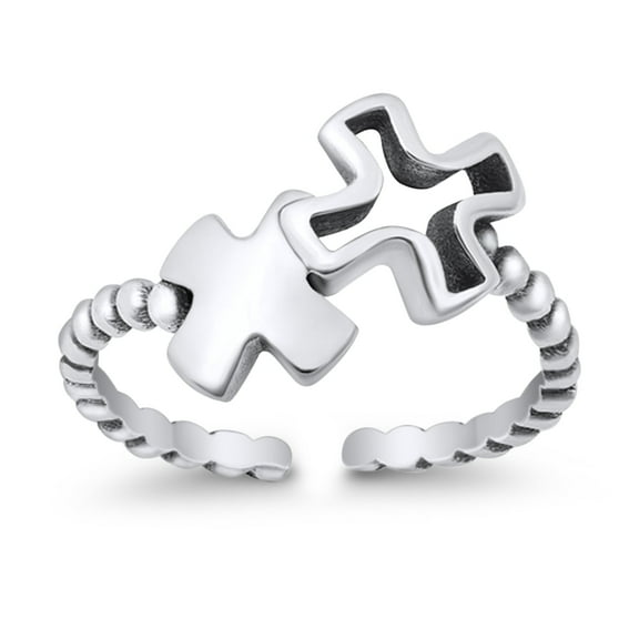 8mm-Crosses Band Ring 925 Sterling Silver Thin Adjustable Stylish Rings for Women