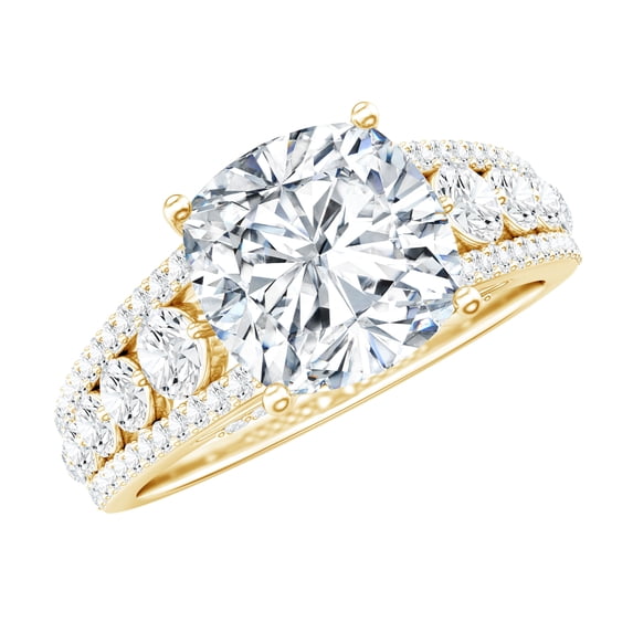 Rosec Jewels Moissanite Cushion Cut Engagement Ring for Women - 8 mm - Solitaire Ring - D-VS1 Quality Certified, 10K Yellow Gold, US 11.00