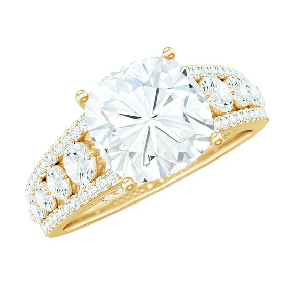 Rosec Jewels Moissanite Cushion Cut Engagement Ring for Women - 8 mm - Solitaire Ring - D-VS1 Quality Certified, 10K Yellow Gold, US 4.00