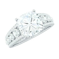 Rosec Jewels Moissanite Cushion Cut Engagement Ring for Women - 8 mm - Solitaire Ring - D-VS1 Quality Certified, 925 Sterling Silver, US 4.00