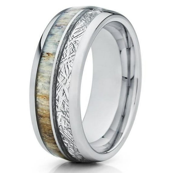 8mm Deer Antler Ring - Meteorite Ring - Deer Antler Wedding Band
