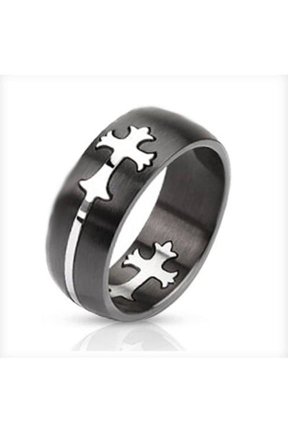 8mm Dome Cut Out Celtic Cross Two Tone Band Ring Stainless Steel (SIZE: 9)