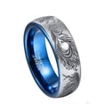 thumbnail image 1 of 8mm Dome Laser Blue Inner Tungsten Ring Feather Pattern with Zircon, 1 of 5