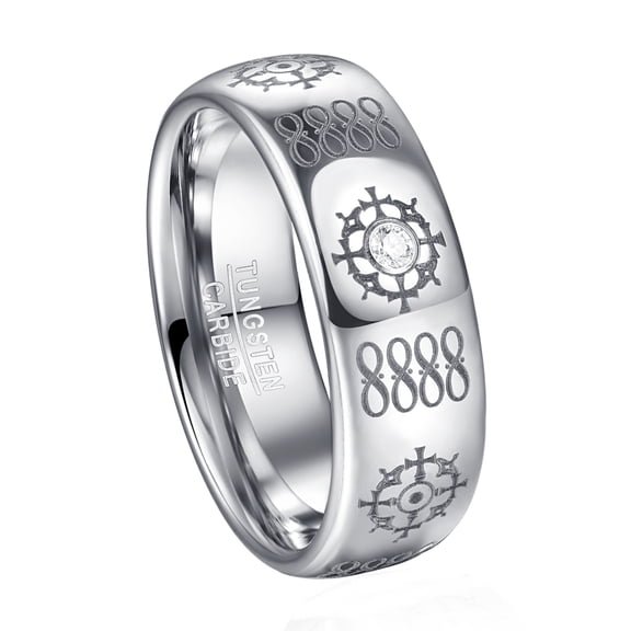8mm Dome Laser Infinity Tungsten Steel Ring with Rudder Inlaid Zircon