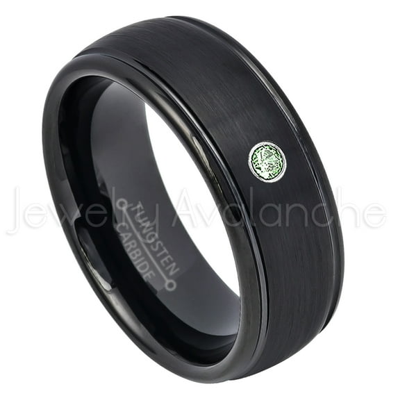 8mm Dome Tungsten Wedding Band - 0.07ct Solitaire Alexandrite Ring - Personalized Tungsten Wedding Ring - Custom Made June Birthstone Ring TN664BS