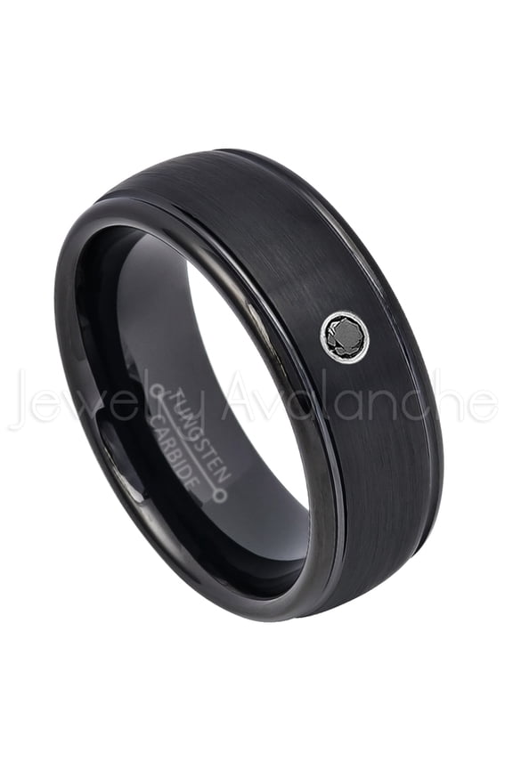 8mm Dome Tungsten Wedding Band - 0.07ct Solitaire Black Diamond Ring - Personalized Tungsten Wedding Ring - Custom Made April Birthstone Ring TN664BS