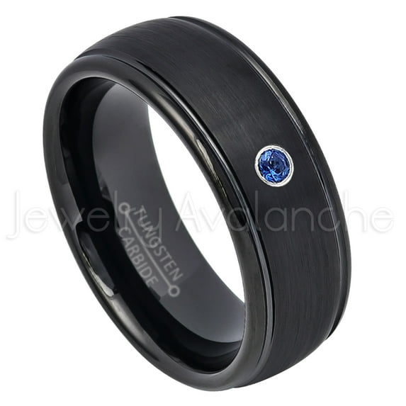 8mm Dome Tungsten Wedding Band - 0.07ct Solitaire Blue Sapphire Ring - Personalized Tungsten Wedding Ring - Custom Made September Birthstone Ring TN664BS