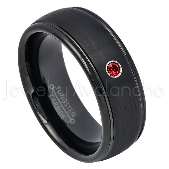 8mm Dome Tungsten Wedding Band - 0.07ct Solitaire Garnet Ring - Personalized Tungsten Wedding Ring - Custom Made January Birthstone Ring TN664BS