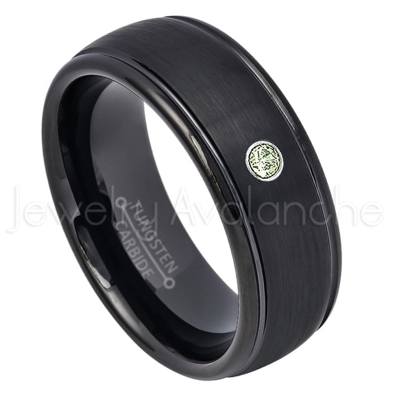 8mm Dome Tungsten Wedding Band - 0.07ct Solitaire Peridot Ring - Personalized Tungsten Wedding Ring - Custom Made August Birthstone Ring TN664BS