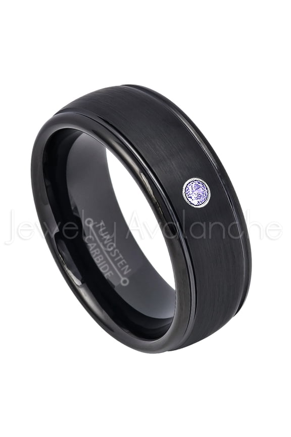8mm Dome Tungsten Wedding Band - 0.07ct Solitaire Tanzanite Ring - Personalized Tungsten Wedding Ring - Custom Made December Birthstone Ring TN664BS