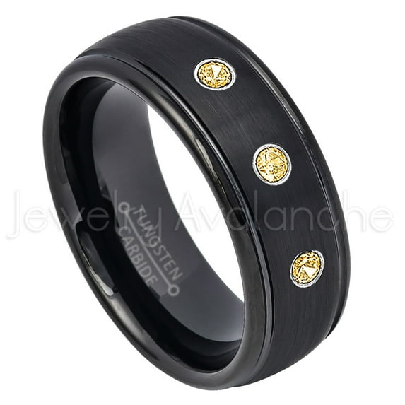 8mm Dome Tungsten Wedding Band - 0.21ctw Citrine 3-stone Band - Personalized Tungsten Wedding Ring - Custom Made November Birthstone Ring TN664BS