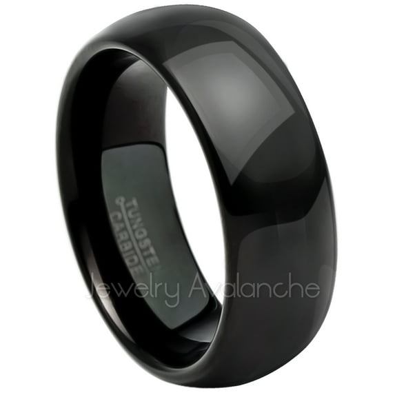 8mm Dome Tungsten Wedding Band - Polished Black IP Comfort Fit Tungsten Carbide Ring - Men's Tungsten Anniversary Ring - TN077s14