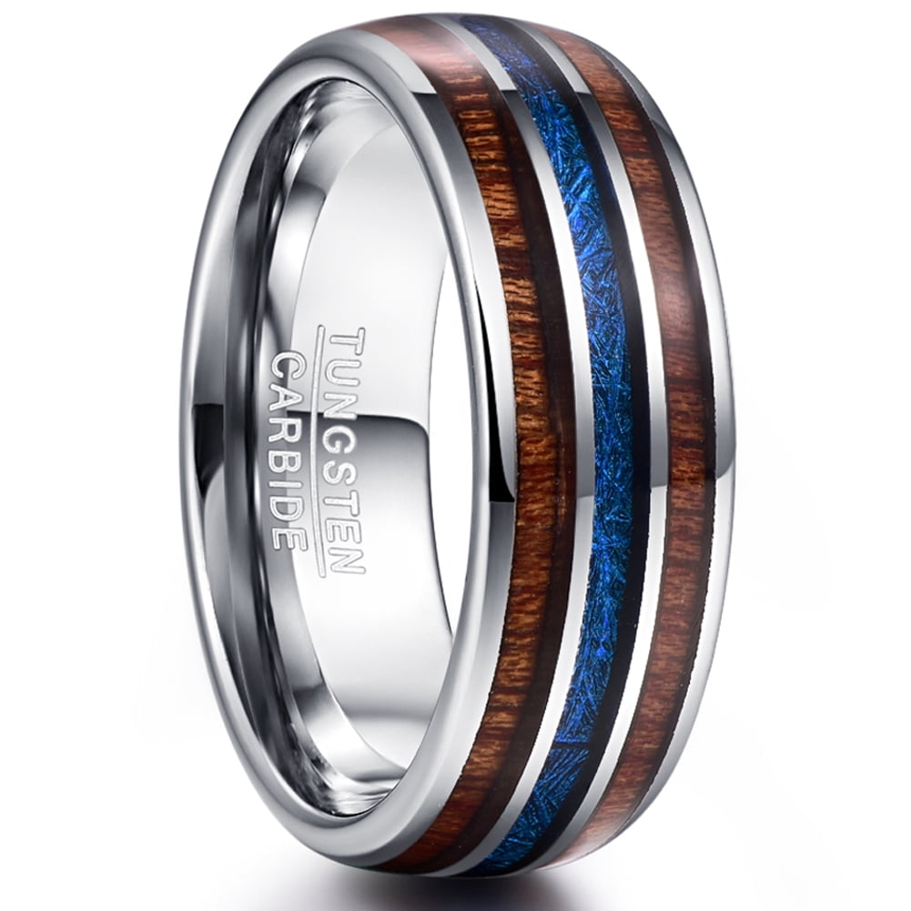 Buy Vakki 8mm Men's Hawaiian Koa Wood and Turquoise Inlay Tungsten
