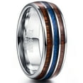 thumbnail image 1 of 8mm Domed Hawaiian Koa Wood and Blue Imitated Meteorite Inlay Tungsten Carbide Wedding Band Size 7-12, 1 of 3