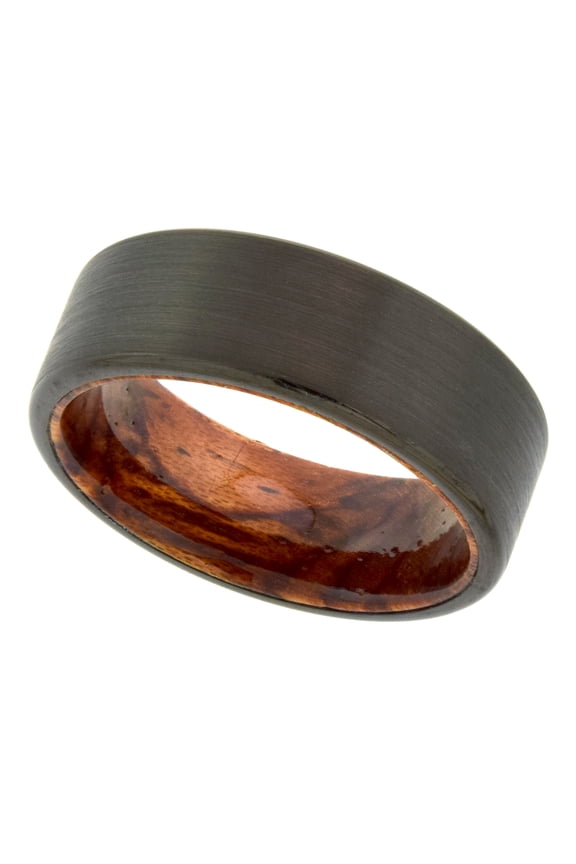 8mm Domed Silver Tungsten Wood Ring for Men Brushed Finish Comfort fit size 12