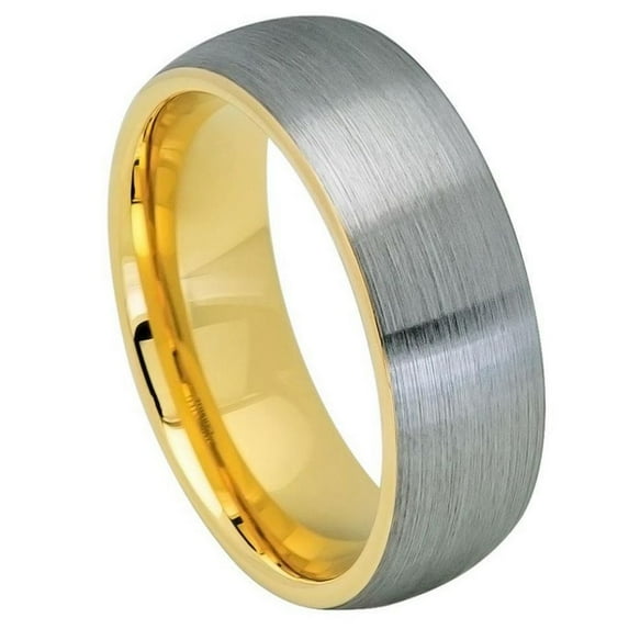8mm Domed Yellow Gold IP Plated Inside & Gun Metal Brushed CenterWedding Band Ring For Men Or Ladies