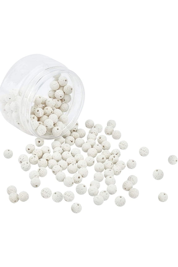 8mm Dyed Natural Lava Beads White Rock Gemstone Round Energy Stone Loose Beads for Jewelry Making